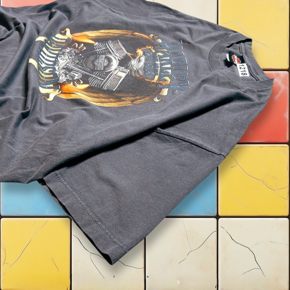 VTG Harley Davidson V-Twin Flame Shirt Y2K Men Gray 3XL‎ Eagle Biker Grunge Tee - Picture 12 of 14